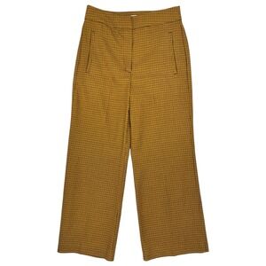 Little Moon Pants 8 Mustard Black Micro Check High Rise Cropped Trouser Lined